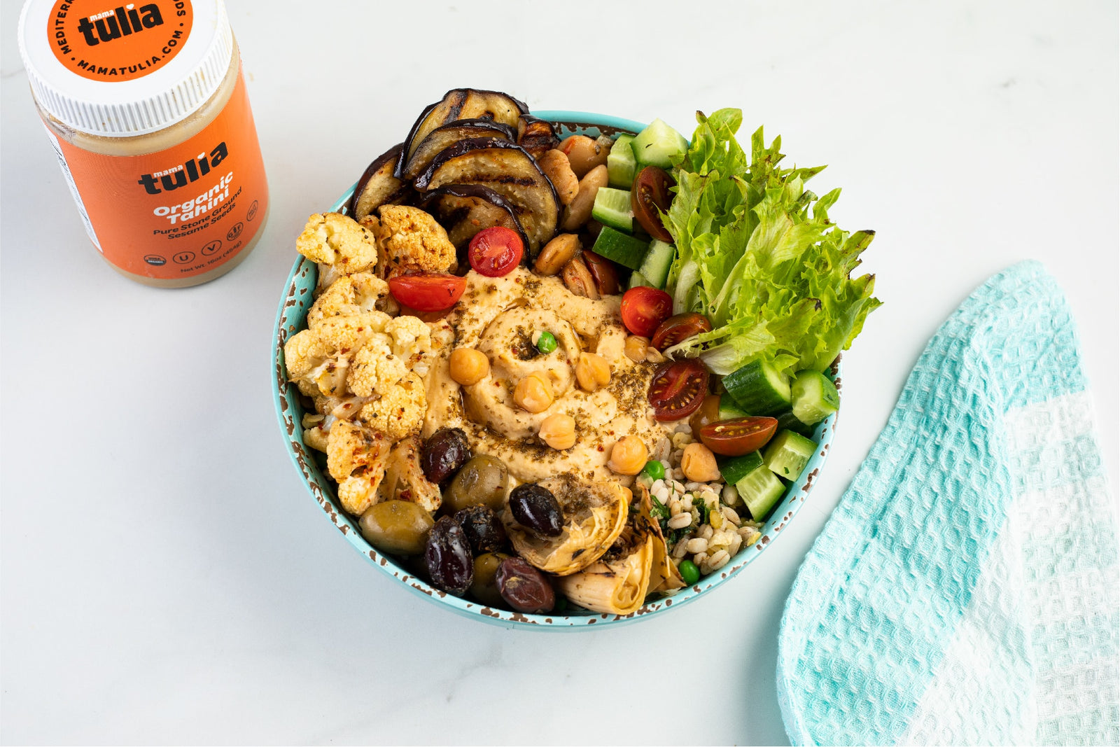 Mediterranean Grain and Veggie Bowl with Za’atar Hummus