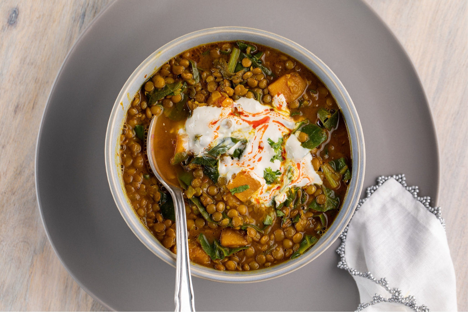 Lentil Soup with Butternut Squash and Spinach